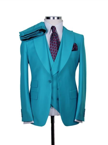 Big Lapel - Wide Lapel - Tom Ford Style Suit - Ticket Pocket - Turquoise Blue