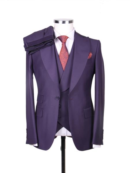 Big Lapel - Wide Lapel - Tom Ford Style Suit - Ticket Pocket - Purple