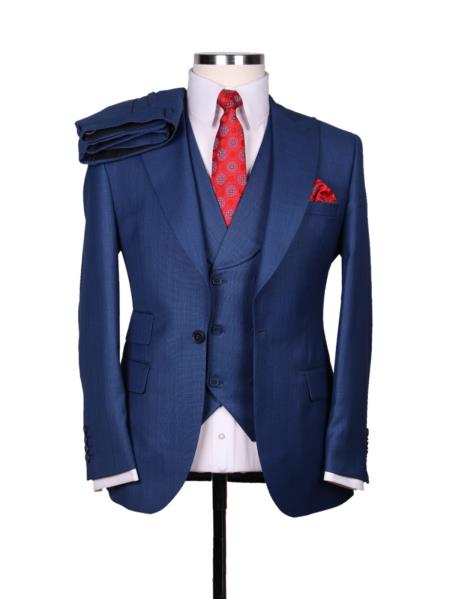 Big Lapel - Wide Lapel - Tom Ford Style Suit - Ticket Pocket - Navy Blue