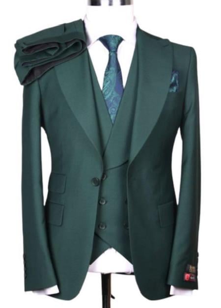 Big Lapel - Wide Lapel - Tom Ford Style Suit - Ticket Pocket - Green