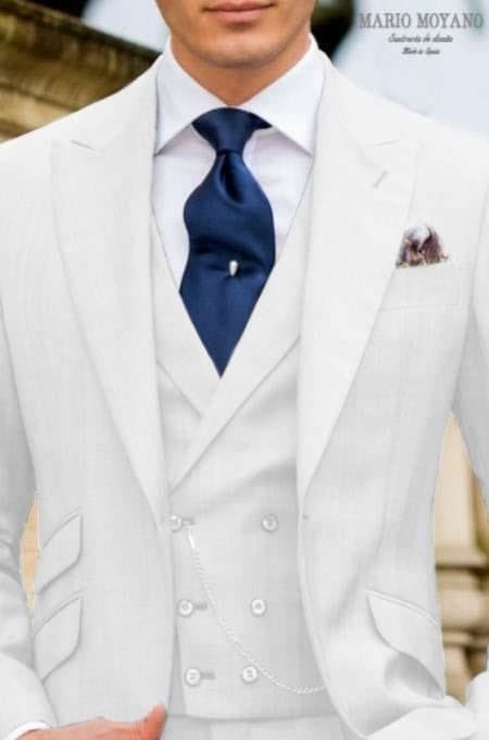 White Suit With Double Breasted Vest Grooms And Groomsmen Suit