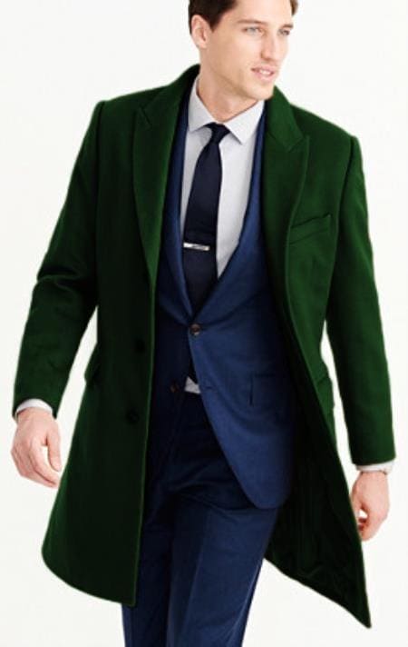 Mens Carcoat - Hunter Green Three Quarter Peak Lapel Topcoat - AlbertoNardoniStore