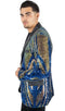 Mens Sequin Blazer - Shiny Stage Flashy Sport Coat - Slim Fit Blue ~ Gold