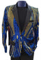 Mens Two Toned Sequin Blazer - Royal Blue Prom 2026 Shiny Tuxedo Slim Fit