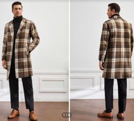 Mens Plaid Overcoat - Peacoat - Plaid Topcoats - AlbertoNardoniStore