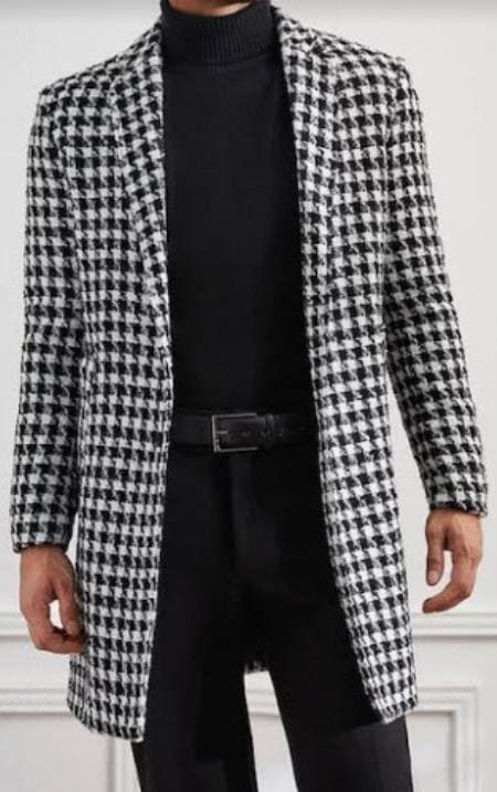 Mens Plaid Overcoat - Peacoat - Plaid Topcoats - AlbertoNardoniStore