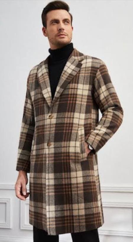 Mens Plaid Overcoat - Peacoat - Plaid Topcoats - AlbertoNardoniStore