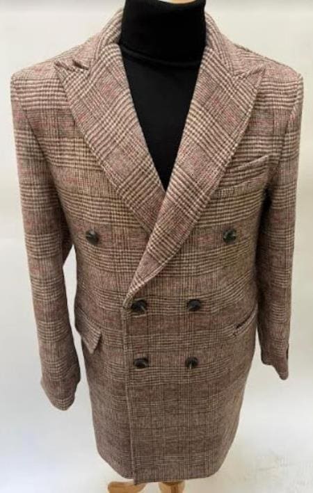 Mens Plaid Overcoat - Peacoat - Plaid Topcoats - AlbertoNardoniStore