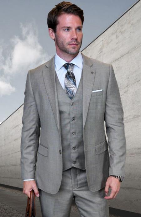 Statement Mens 3 Piece Suit - Tone on Tone Plaid Tan