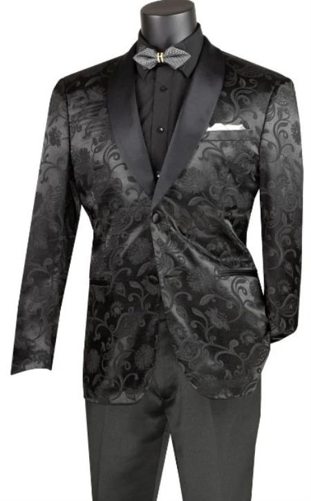 Mens Blazer - Paisley Sport Coat - Black Prom 2026 Tuxedo Dinner Jacket Blazer