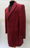 Mens Plaid Overcoat - Houndstooth Checker Pattern Topcoat - Red