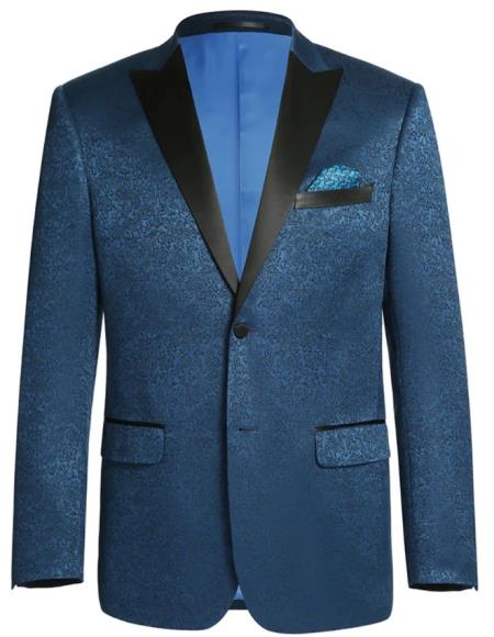 Mens 1 Button Satin Peak Lapel Paisley Prom 2026 Blazer in Dark Teal