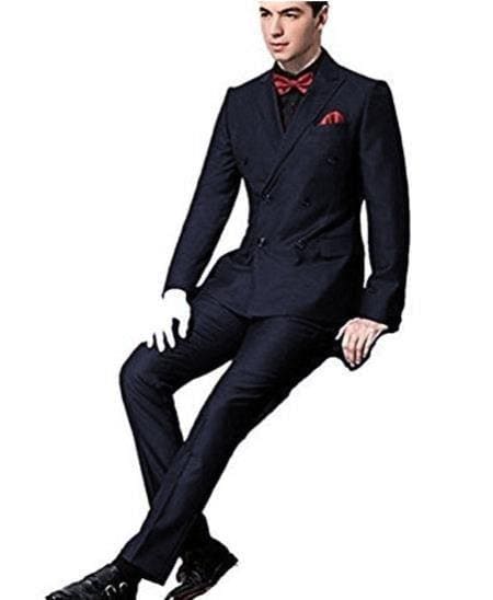 Narrow Legs Ultra Slim Fit Double Breasted Wool Suits Dark Navy Suit - AlbertoNardoniStore