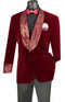 Mens Blue Regular Fit Velvet Jacket with Wide Shawl Lapel Burgundy