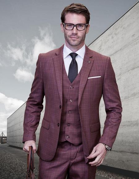 Statement Suits - Plaid Suits - Business Suits Italian Vested Suits Maroon