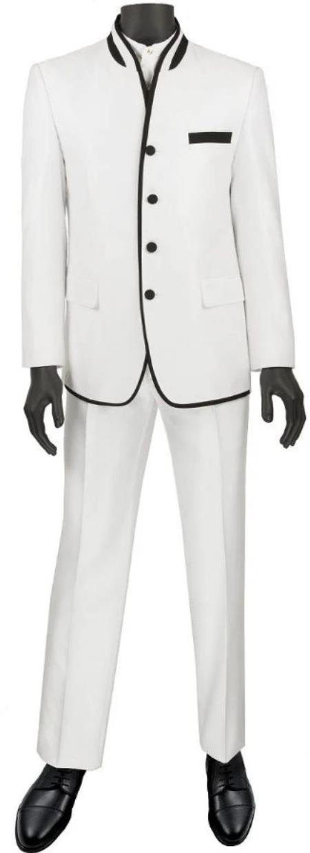 Wedding Groom Suit - Prom 2026 Tuxedo Suit - No Collar Weddig Tuxedo - White