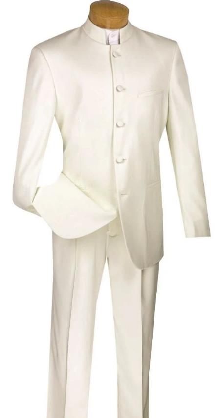 Wedding Groom Suit - Prom 2026 Tuxedo Suit - No Collar Weddig Tuxedo - Ivory