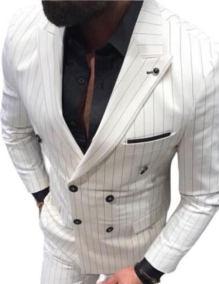 Men’s White Pinstripe Double Breasted Suit – Vintage 1920s 1940s Gangster Dress Suit