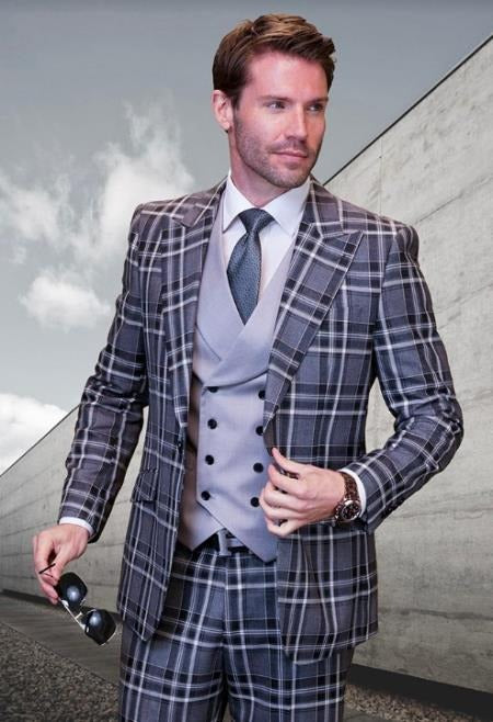 Statement Suits - Plaid Suits - Vested Suits- Peak Lapel Suits - Black