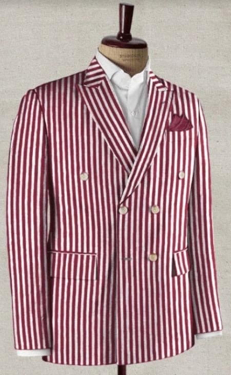 Mens New Years Outfit Double Breasted Blazer - Seersucker Blazer - Summer Blazer - Red