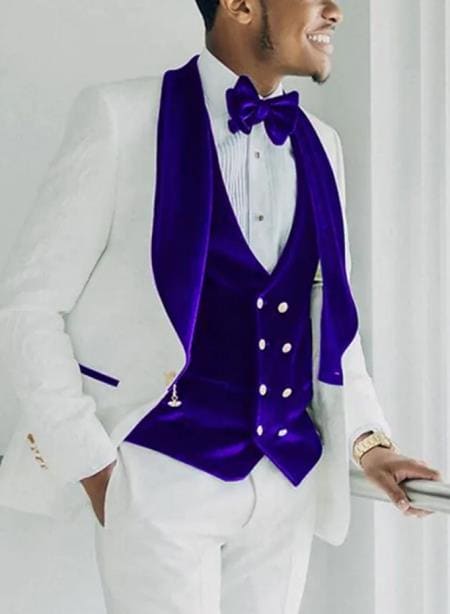 Wedding Groom Suit – White and Royal Blue Prom Suit