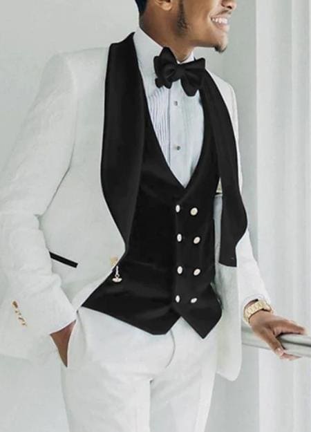 Wedding Tuxedo - Groom Suit - White and Black Prom Suit