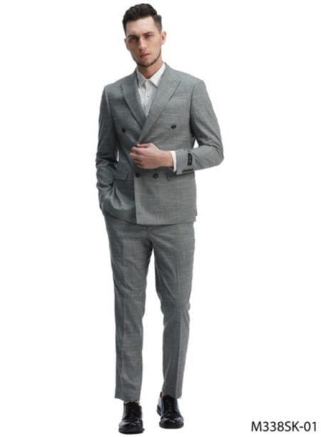 Narrow Legs Ultra Slim Fit Double Breasted Wool Suits Gray Suit - AlbertoNardoniStore