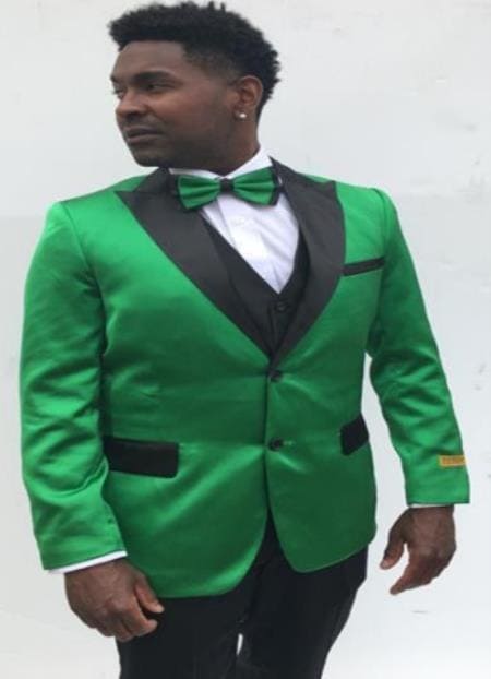 Emerald Green Tuxedo + Black Vest And Pants