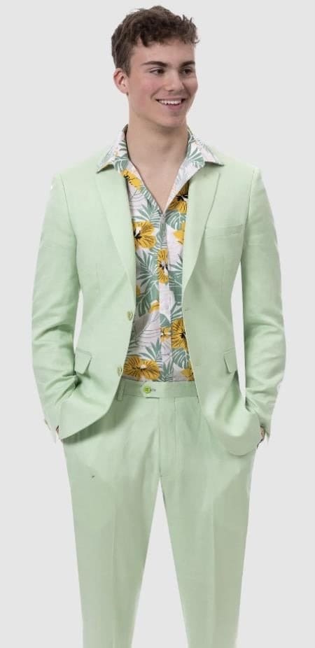 Mens Big and Tall linen Suit -Mint Suit