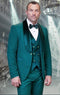 Emerald Green Tuxedo - Hunter Green Tuxedo Velvet Lapel, Velvet Vest With Gold Button And Side Trim On The Pants