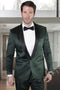 Emerald Green Tuxedo - Hunter Green Tuxedo Velvet Lapel, Velvet Vest With Gold Button And Side Trim On The Pants