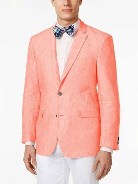 Mens Big and Tall Linen Blazer Salmon mens linen Sportcoat - Linen Jacket - AlbertoNardoniStore