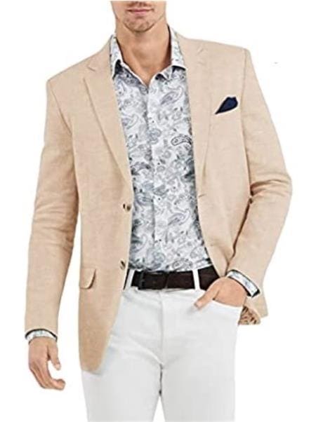 Mens Big and Tall Linen Blazer Beige mens linen Sportcoat - Linen Jacket - AlbertoNardoniStore