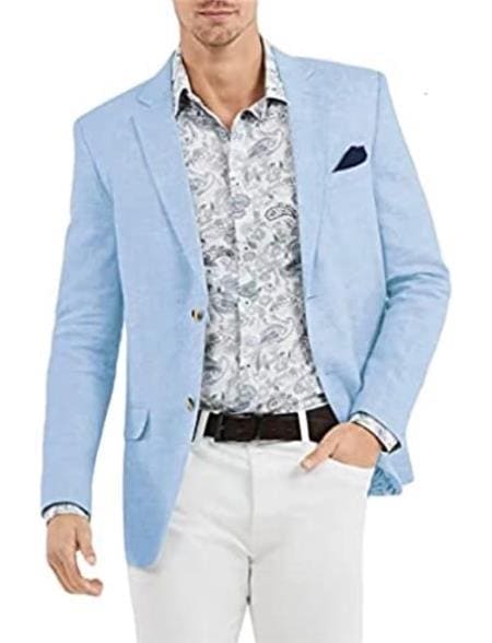 Mens Big and Tall Linen Blazer Light Blue mens linen Sportcoat - Linen Jacket - AlbertoNardoniStore