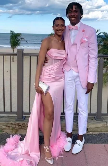 Pink and White Suit With White Pants - Plus Free Matching Bowtie