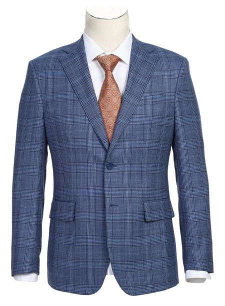SKU#JA61609Mens Pale Denim Plaid Windowpane Suit