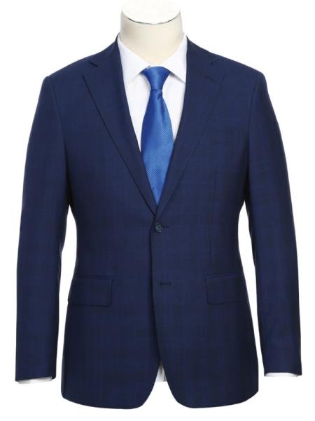 Midnight Blue Plaid Suit for Men