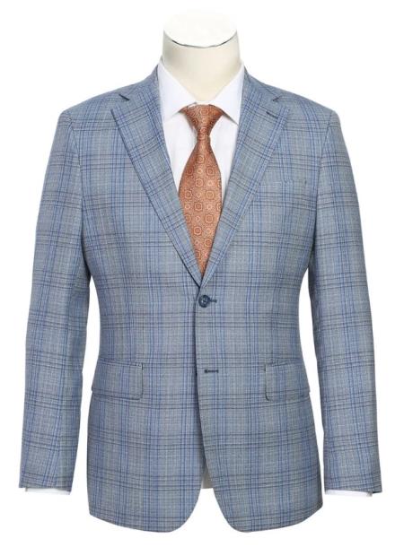 Mens Light Gray Windowpane Plaid Suit