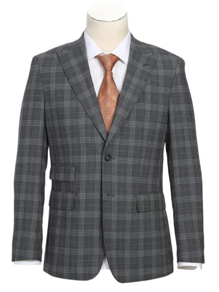 Mens Gray Check Windowpane Plaid Suit