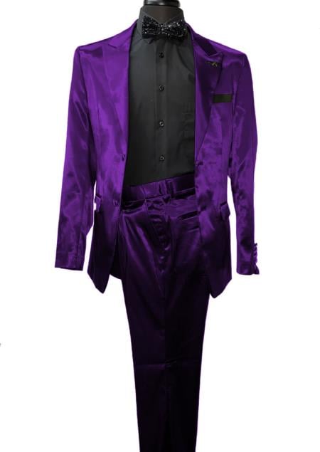 Mens Shiny Blazer - Purple Sateen Suit