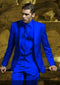 Mens Shiny Blazer - Royal  Blue Sateen Vested Suit - Sateen Fabric