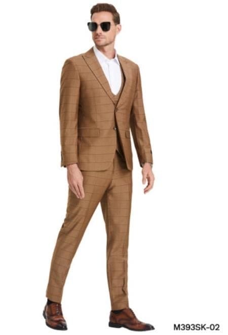 3 Piece Plaid Suit - Brown Mens Plaid Suit