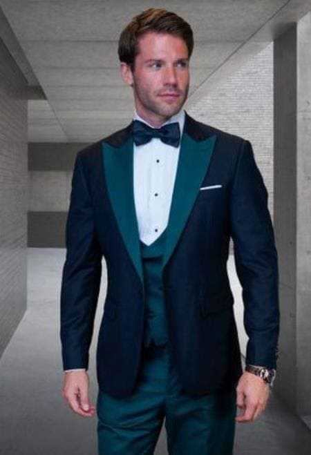 Emerald Green Tuxedo Vested With Pants Wedding Suit