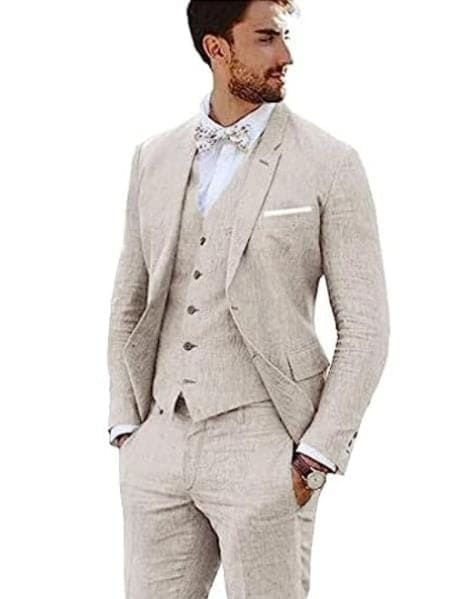 Mens Big and Tall linen Suit - Beige Suit