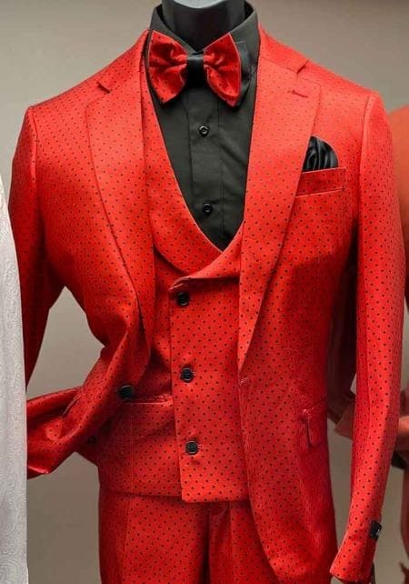 Mens One Button Notch Lapel Red Suit