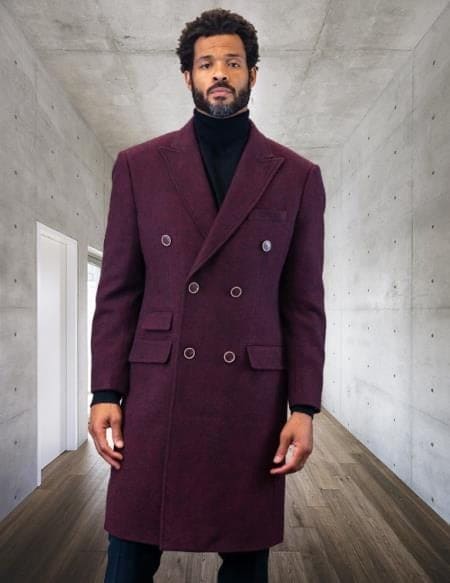 Mens Overcoat -Mens Long Wool Topcoats- Topcoat For Men-Mens Double breasted Overcoat - "Burgundi" Double breasted Coat