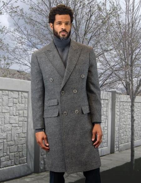 Mens Overcoat -Mens Long Wool Topcoats- Topcoat For Men-Mens Double breasted Overcoat - "Gray Dark" Double breasted Coat