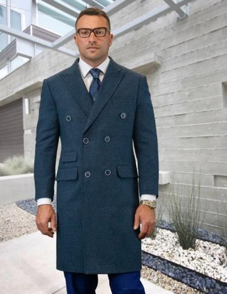 Mens Overcoat -Mens Long Wool Topcoats- Topcoat For Men-Mens Double breasted Overcoat - "Blue" Double breasted Coat