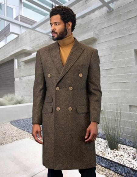 Mens Overcoat -Mens Long Wool Topcoats- Topcoat For Men-Mens Double breasted Overcoat - "Gray Herringbone" Double breasted Coat