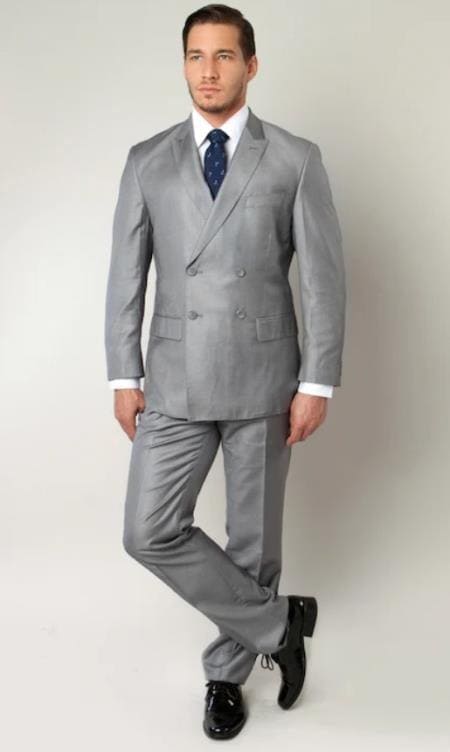 Narrow Legs Ultra Slim Fit Double Breasted Wool Suits Gray Suit - AlbertoNardoniStore